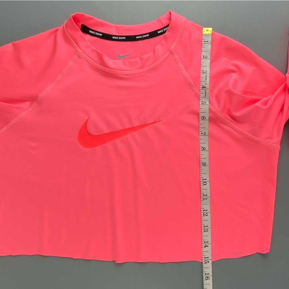 Nike Swim Neon Pink LS Cropped Cutoff Dri Fit Tee Sz Large - Picture 6 of 10